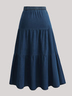 Morin Women's Elegant Denim Midi Skirt with Adjustable Drawstring Waist - High-Waisted Wide-Leg A-Line Skirt, Machine Washable for Spring Summer Fall Casual & Formal Outfits, High Waisted Skirt