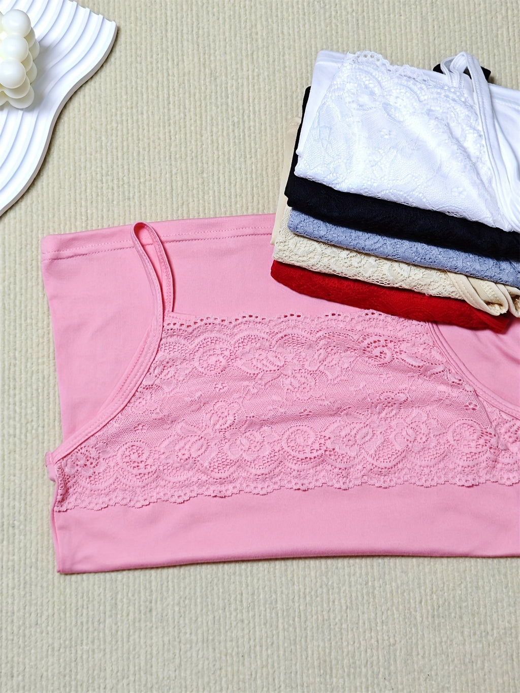 Six-piece Set Women's Strapless Contrast Lace Patchwork Vest Women's Bottoming Outerwear Sleeveless Top Vest Strapless Women's Inner Vest