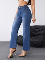 25AW+ Structural Deconstruction + Adjustable Waist Jeans Elegant Slim Fit Button Detail Women's Denim