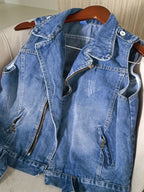 Retro-Style Women'S Denim Jacket with a Zipper, New Korean Version Sleeveless Vest for Spring And Autumn 2025, Designed to Be Slimming.