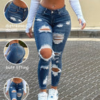 Women'S High Elasticity, & Ripped Skinny Jeans - Distressed Denim with Knee & Thigh Holes, Loose Fit, Ideal for Casual Weekend Attire, Casual Attire Jeans|Distressed Denim Jeans|Stretchy Fabric Jeans