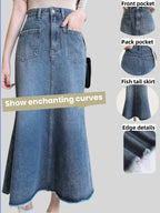Women'S Denim Mermaid Skirt - High-Waisted, Frayed Hem, Casual Style, Non-Stretch Rayon, Ideal for Spring\u002FSummer\u002FFall, Casual Attire|Casual Style|Nonstretch Fabric
