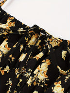 Charming Floral Strap Skirt Women's Sweet Versatile Black Blouse Dress Set