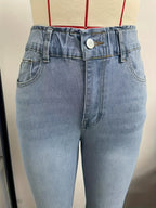 Women's Slim-Fit Stretch Denim Jeans - High-Rise, Comfortable, Machine Washable, Casual Light Blue Jeans with Pockets, All-Season Wear, Comfortable Fashion | Highrise Denim | Durable Fabric