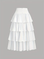 Elegant White Multi-Layer Fluffy A-Line Skirt for Women - Perfect for Weddings, Graduations, and Special Occasions - Romantic, Sweet, and Cute Design with Scalloped Detailing, Wedding Dresses for Bride