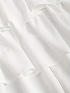 Elegant White Multi-Layer Fluffy A-Line Skirt for Women - Perfect for Weddings, Graduations, and Special Occasions - Romantic, Sweet, and Cute Design with Scalloped Detailing, Wedding Dresses for Bride