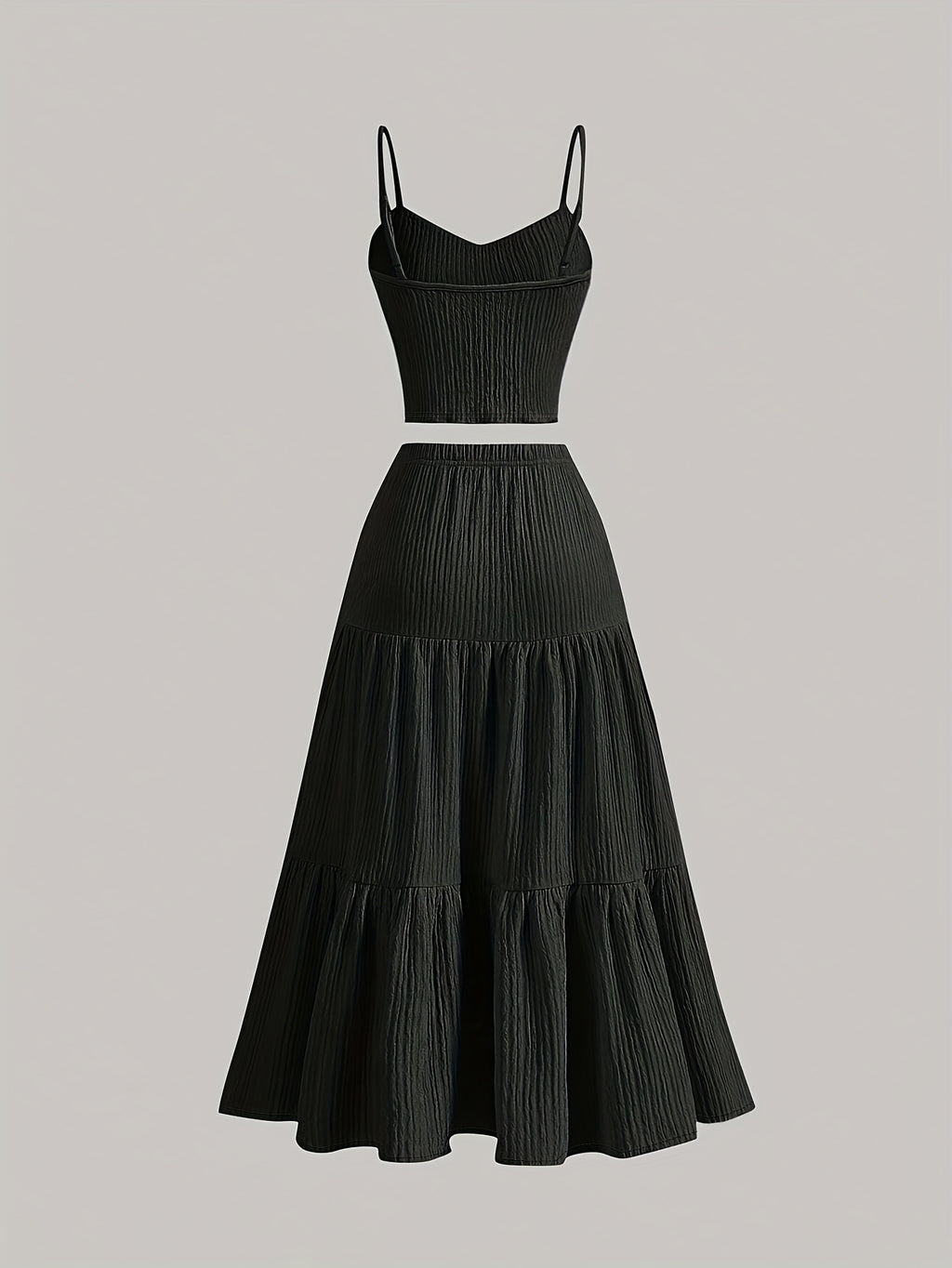 Women'S Solid Color Strapless Tank Top and Long Skirt Set - Casual Polyester Blend with Ruffle Detail, Perfect for Spring\u002FSummer, Casual Attire|Strapless Top|Polyester Blend