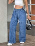 Women'S High Waist Straight Leg Jeans, Casual Non-Stretch Denim Pants, Solid Color, with Drawstring Waist, for All Seasons
