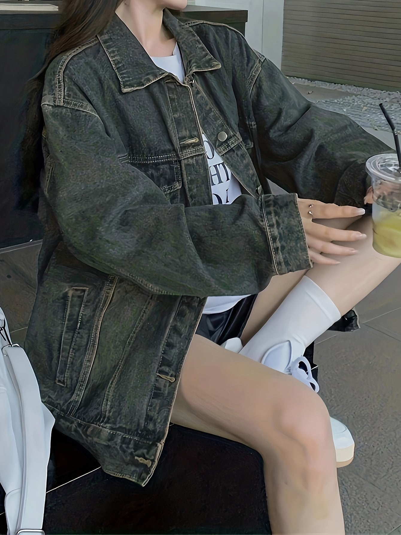 Women'S Casual Denim Jacket - Solid Color, Woven Cotton, Button Detail, Unstretched Fabric, Fall\u002FWinter Collection