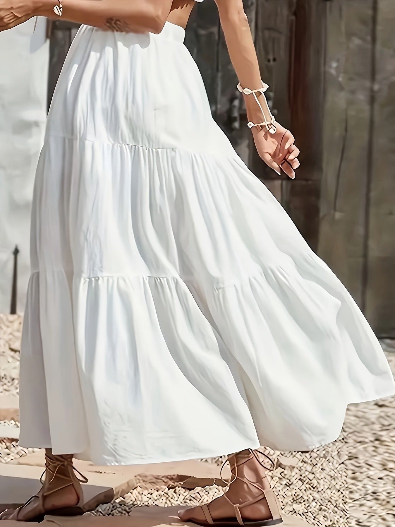 Elegant White Midi Skirt for Women - Flared Hem, Tiered Design, Slimming Effect, Perfect for Summer Fashion, Casual Summer Wear|Layered Look| Flowing Silhouette, Skirt for Dress
